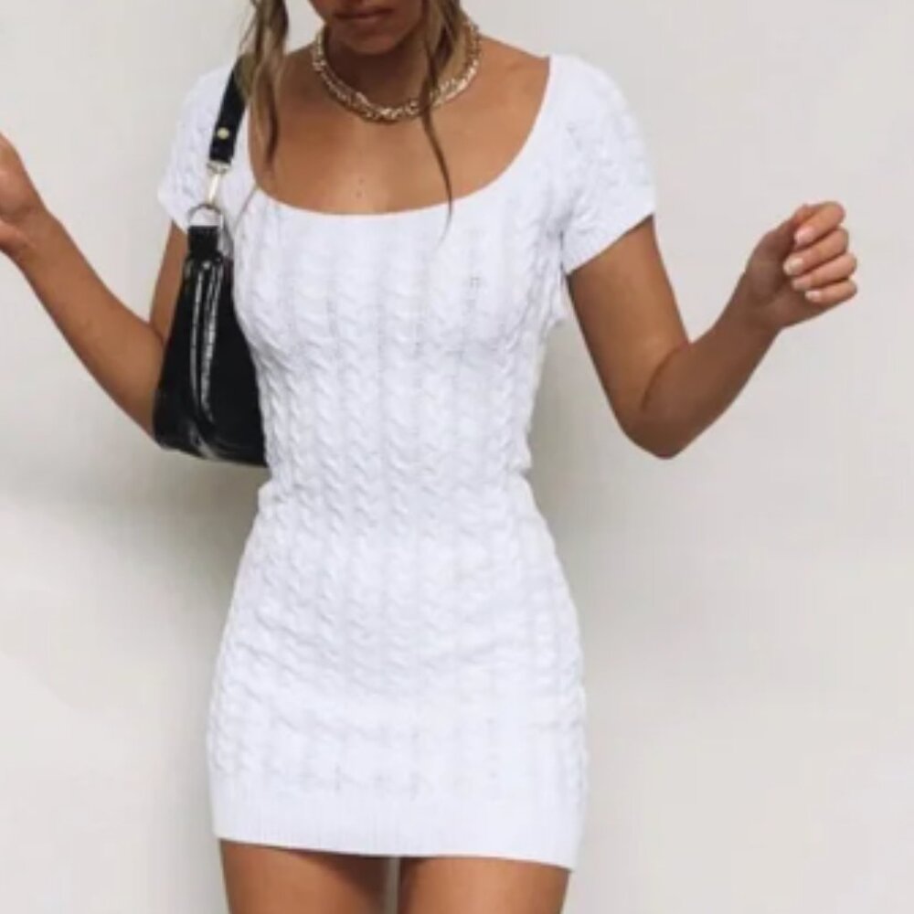 Beginning Boutique Cable Mini Dress White